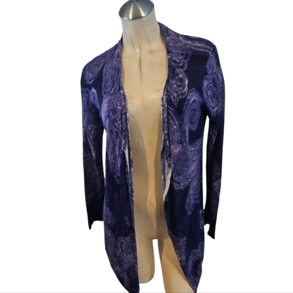 Chico's Size 0 ( S ) Drape Front Cardigan Open Front Blue Purple